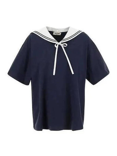 Women s Sailor Collar Short Sleeve T Shirt Navy MJN461 11EC - MIU MIU - BALAAN 1