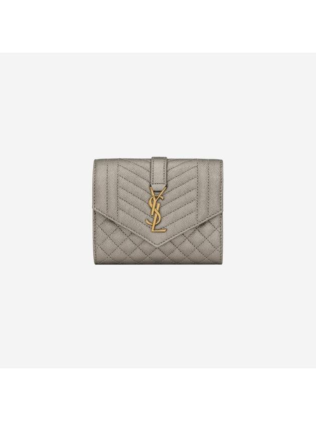 Envelope Compact Tri-Fold Mix Matelasse Metallic Grain Leather Half Wallet Brunn Metallized - SAINT LAURENT - BALAAN 1