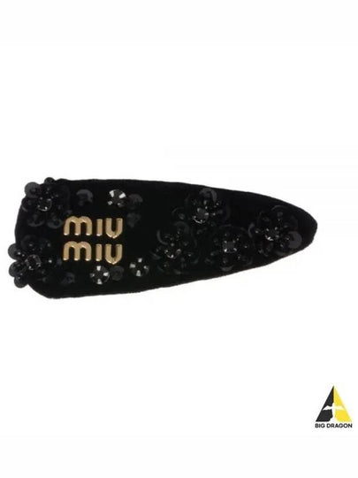 Metal Lettering Logo Velvet Hair Pin Black - MIU MIU - BALAAN 2