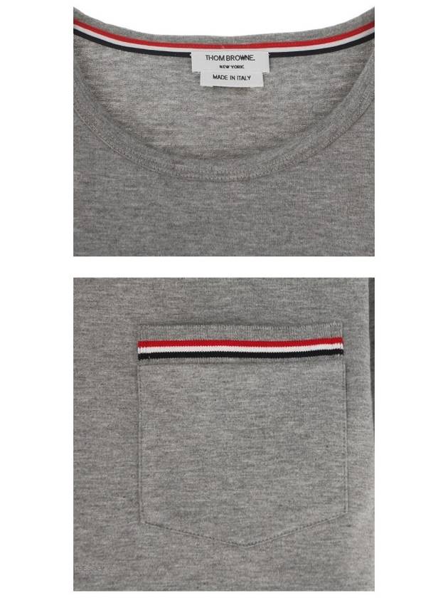 Men's Medium Weight Jersey Tipped Pocket Crewneck Short Sleeve T-Shirt Light Grey - THOM BROWNE - BALAAN 6