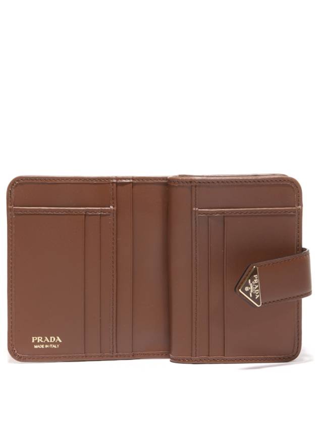 Triangle Logo Leather Half Wallet Cognac - PRADA - BALAAN 4