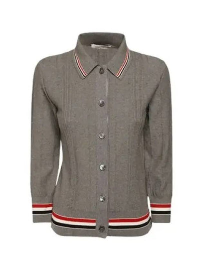 High Twist Cotton Stripe Polo Cardigan Grey - THOM BROWNE - BALAAN 2