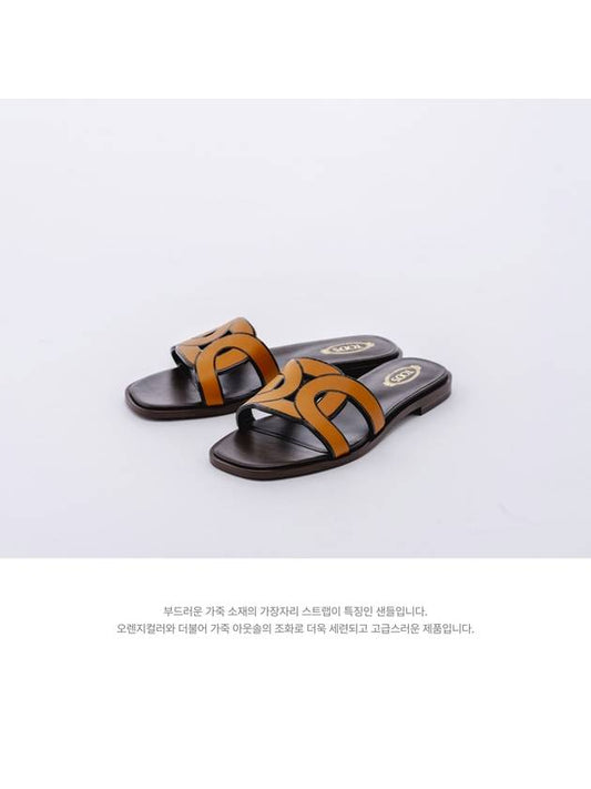 Women's Chain Flat Sandals Slippers Orange - TOD'S - BALAAN.