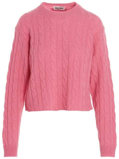 Women's Cable Cashmere Knit Top Pink - MIU MIU - BALAAN 1