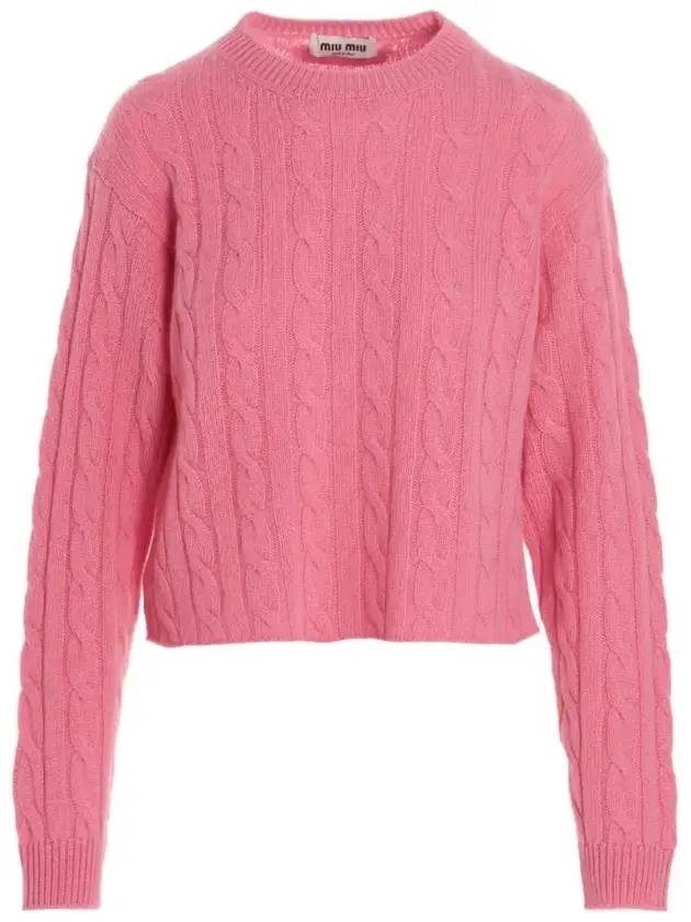 Women's Cable Cashmere Knit Top Pink - MIU MIU - BALAAN 1