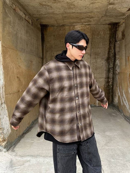 Convertible Check Hoodie Shirt Brown - CLACO - BALAAN 1