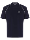 crew neck cotton short sleeve t-shirt navy - BRUNELLO CUCINELLI - BALAAN.