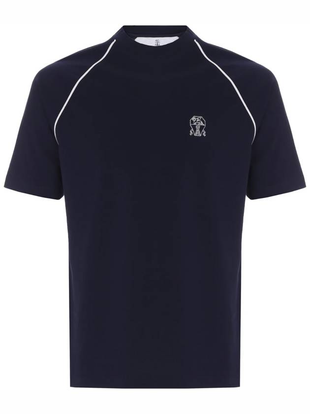 crew neck cotton short sleeve t-shirt navy - BRUNELLO CUCINELLI - BALAAN.