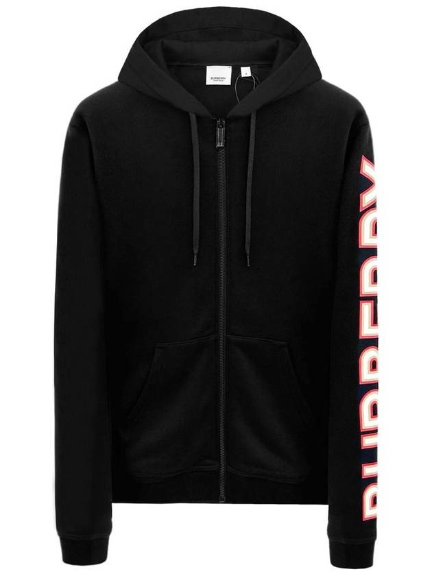 Logo Print Overfit Zip-Up Hoodie Black - BURBERRY - BALAAN 2