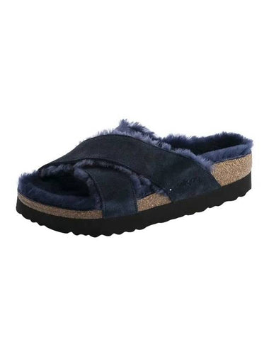 Daytona Shearling Suede Slippers Navy - BIRKENSTOCK - BALAAN 1