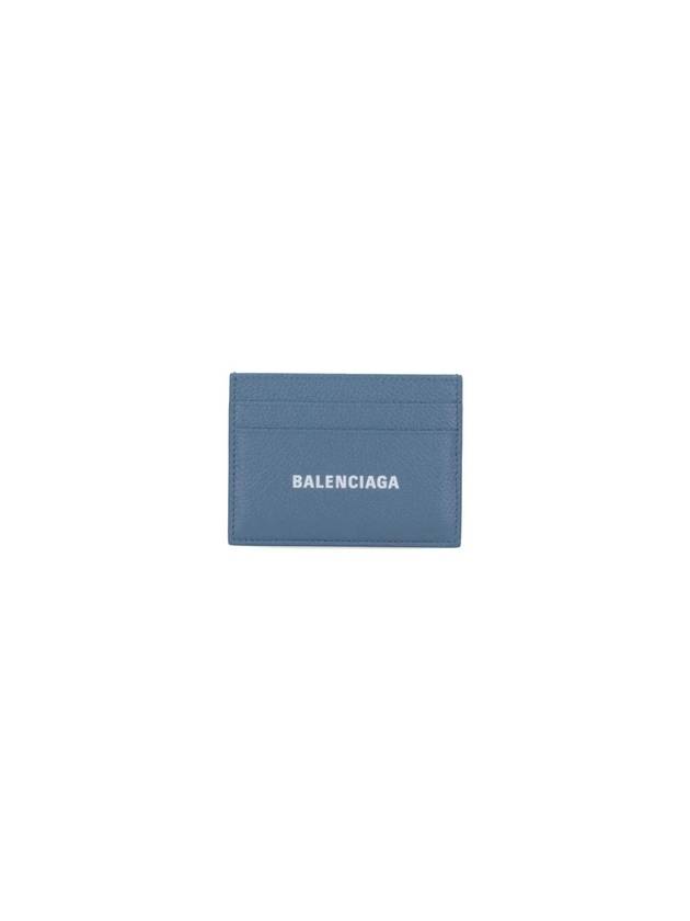 Logo Calfskin Card Wallet Blue - BALENCIAGA - BALAAN 1