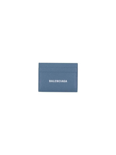 Logo Calfskin Card Wallet Blue - BALENCIAGA - BALAAN 1