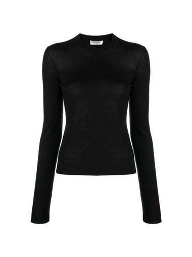 Crew Neck Cashmere Wool Silk Knit Top Black - SAINT LAURENT - BALAAN 1