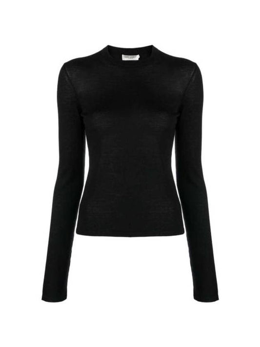 Crew Neck Cashmere Wool Silk Knit Top Black - SAINT LAURENT - BALAAN 1