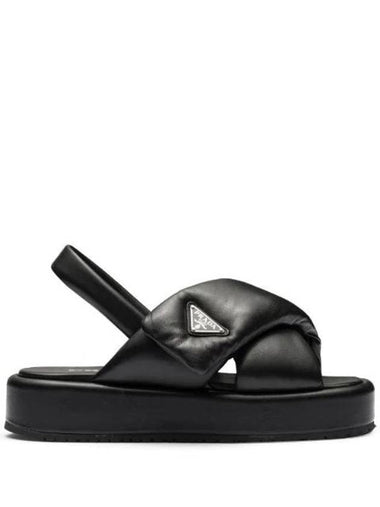 Triangular Logo Soft Padded Nappa Leather Sandals Black - PRADA - BALAAN 1