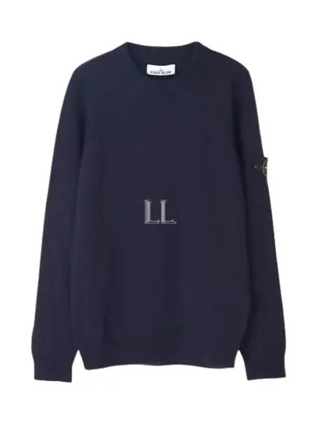 Logo Patch Crew Neck Wool Knit Top Navy - STONE ISLAND - BALAAN 2