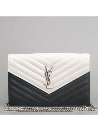 YSL Yip 377828 Black White Matelasse Silver Monogram Medium Clutch and Crossbag - SAINT LAURENT - BALAAN 2