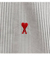 Men's Heart Logo Striped Button Down Long Sleeve Shirt Grey - AMI - BALAAN 6