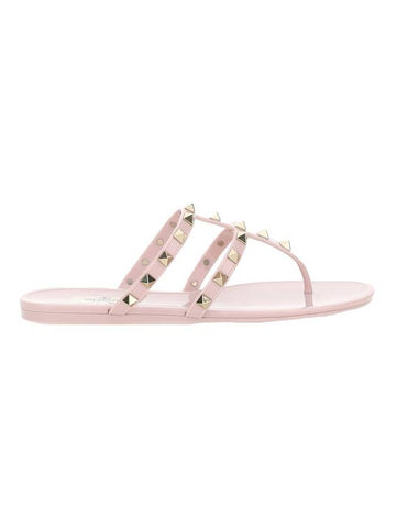 Rockstud PVC Flip Flops Light Pink - VALENTINO - BALAAN 1