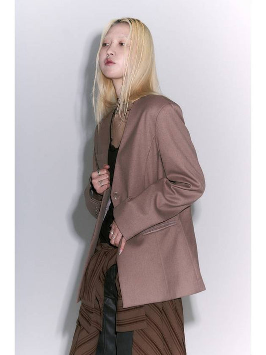 No Collar Hook Blazer beige - GYEOL - BALAAN 1