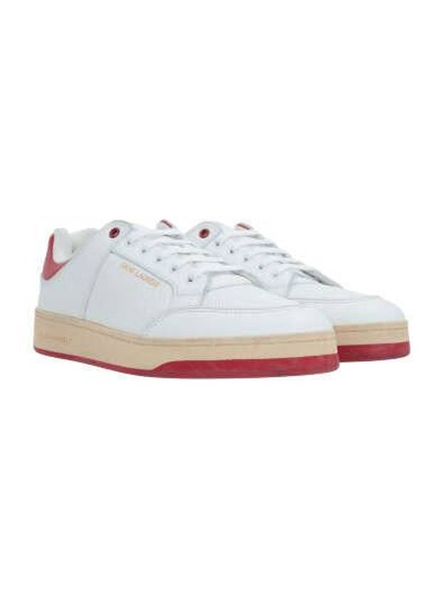 Crack Lace Up Calf Leather Low Top Sneakers White Red - SAINT LAURENT - BALAAN 5