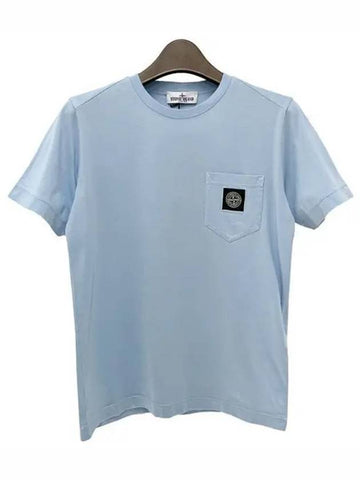 Kids Logo Patch Pocket Short Sleeve T Shirt 10 12 Blue 801620347 V0040 1154437 - STONE ISLAND - BALAAN 1