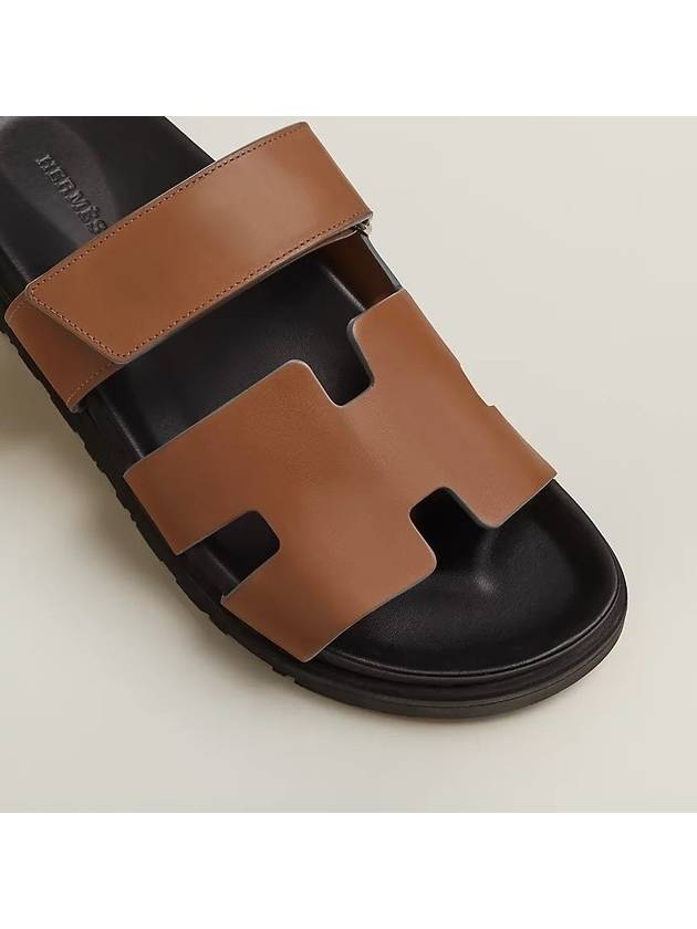 Chypre H Logo Calfskin Sandals Brown - HERMES - BALAAN 5