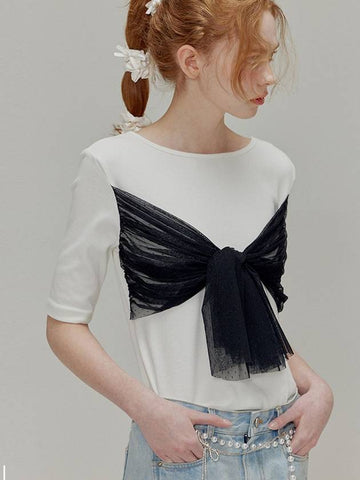 Ribbon detail ballerina t shirt_White - OPENING SUNSHINE - BALAAN 1