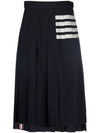 4 Bar Logo Plain Weave Wool Pleated Skirt Navy - THOM BROWNE - BALAAN.