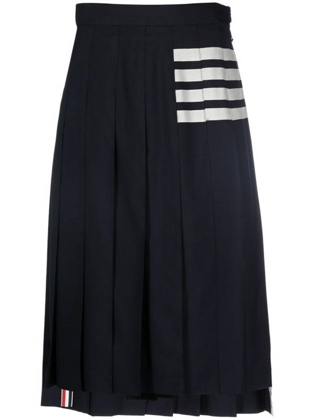 4 Bar Logo Plain Weave Wool Pleated Skirt Navy - THOM BROWNE - BALAAN 2