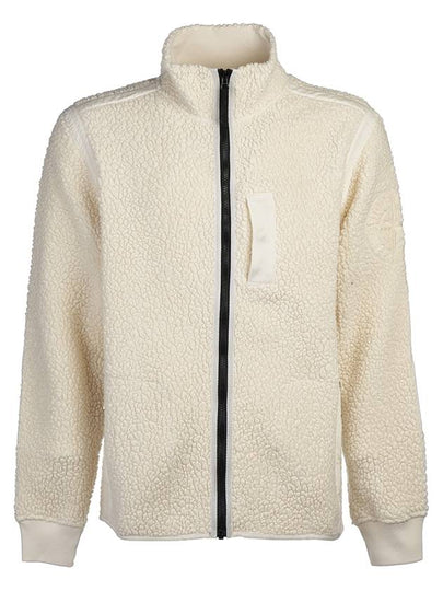 Embroidered Logo Furry Wool Zip-up Jacket Ivory - STONE ISLAND - BALAAN 2