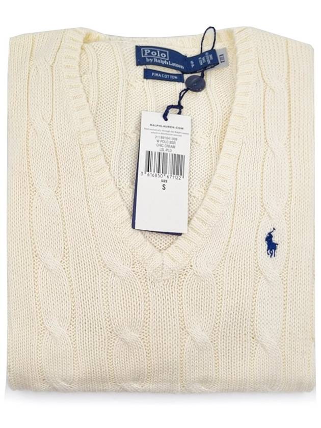 Polo Cable Knit Cotton Women's VNeck Sweater - POLO RALPH LAUREN - BALAAN 3