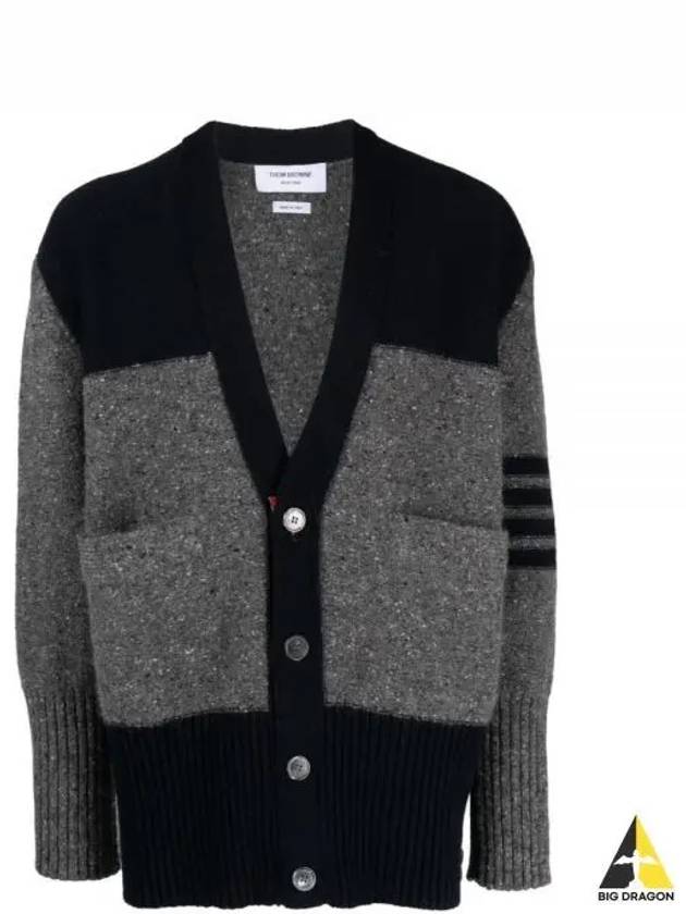 Donegal Diagonal Oversized Colour Block Wool Cardigan Grey - THOM BROWNE - BALAAN 2