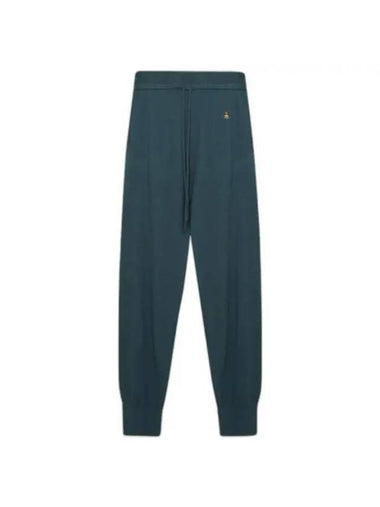 Women's Embroidered Logo Cashmere Blend Track Pants Emerald - VIVIENNE WESTWOOD - BALAAN 1