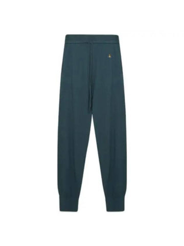 Women's Embroidered Logo Cashmere Blend Track Pants Emerald - VIVIENNE WESTWOOD - BALAAN 1