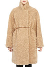 Women's Single Breasted Polyester Fur Coat Beige - VANESSA BRUNO - BALAAN 3