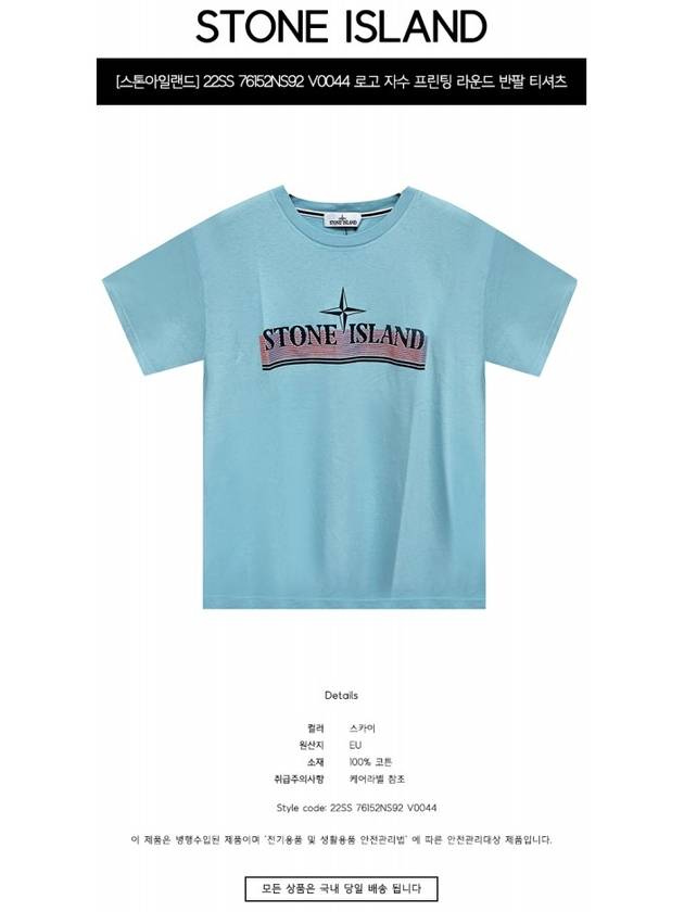 Tricromia One Print Garment Dyed Cotton Jersey Short Sleeve T-Shirt Blue - STONE ISLAND - BALAAN 3