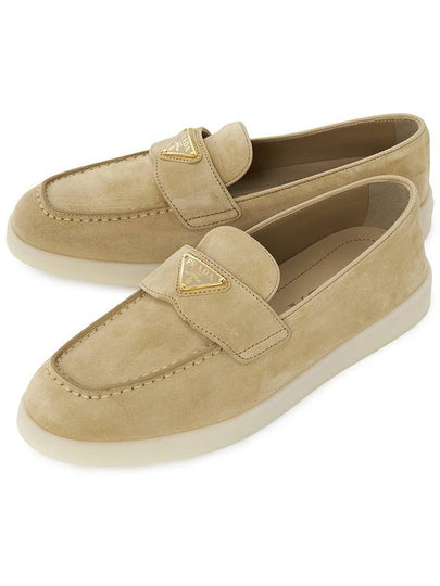 Triangle Logo Suede Leather Loafers Beige - PRADA - BALAAN 2