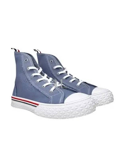 Tartan Sole Canvas High Top Sneakers Blue - THOM BROWNE - BALAAN 2