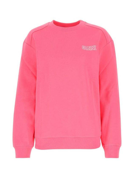 Women's Logo Print Cotton Sweatshirt Pink - GANNI - BALAAN 1