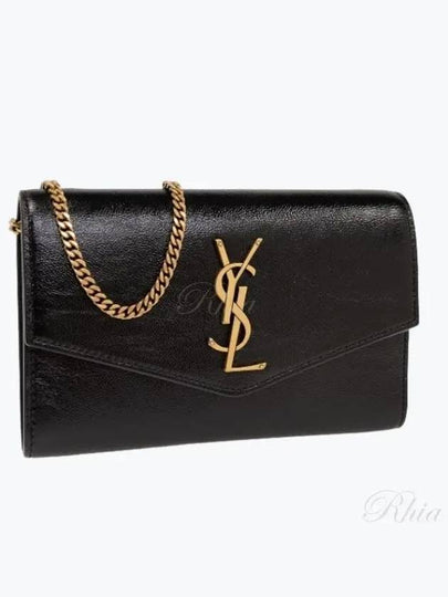 Uptown Shiny Grained Leather Chain Wallet Black - SAINT LAURENT - BALAAN 2