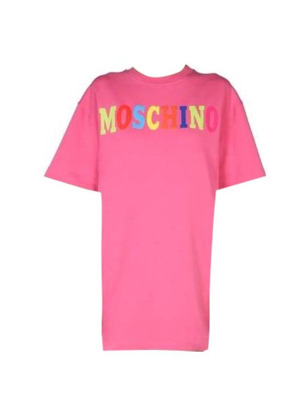 Women's Logo Cotton Short Sleeve Midi Dress Pink - MOSCHINO - BALAAN 1