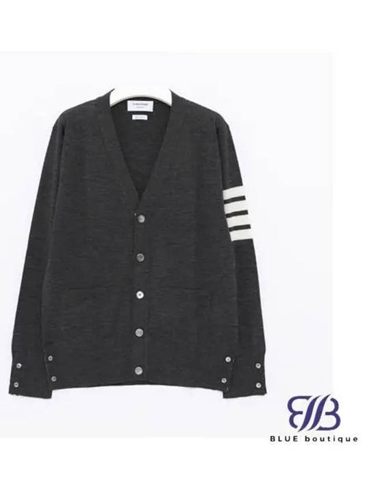 Men's Sustainable Classic Diagonal Wool Cardigan Dark Grey - THOM BROWNE - BALAAN 2