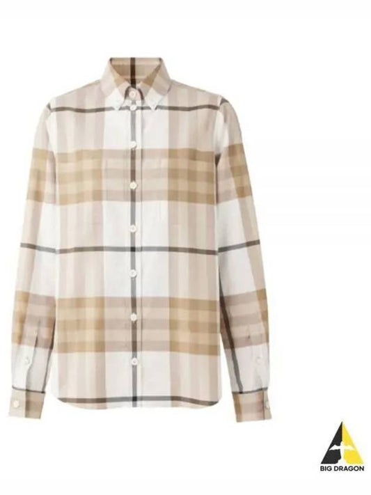 Check Pattern Cotton Shirt Beige - BURBERRY - BALAAN 2