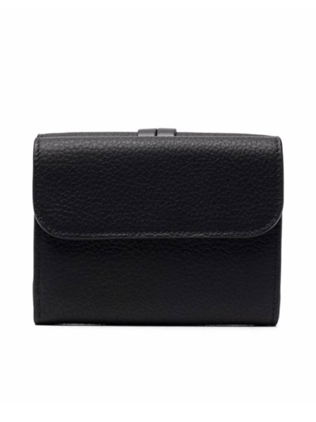 Alphabet Grain Leather Flap Small Half Wallet Black - CHLOE - BALAAN 3