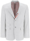 Men's Seersucker Gross Grain Jacket Medium Grey - THOM BROWNE - BALAAN 1