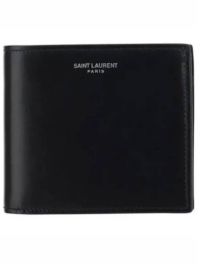 Logo Smooth Leather Half Wallet Black - SAINT LAURENT - BALAAN 2