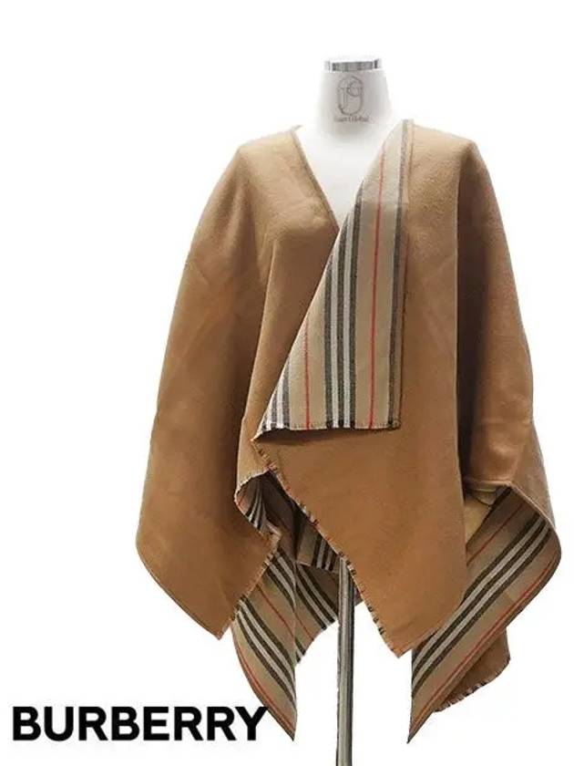 Icon Stripe Reversible Wool Cape Brown - BURBERRY - BALAAN 3