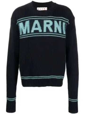 Logo Cotton Knit Top Navy - MARNI - BALAAN 1