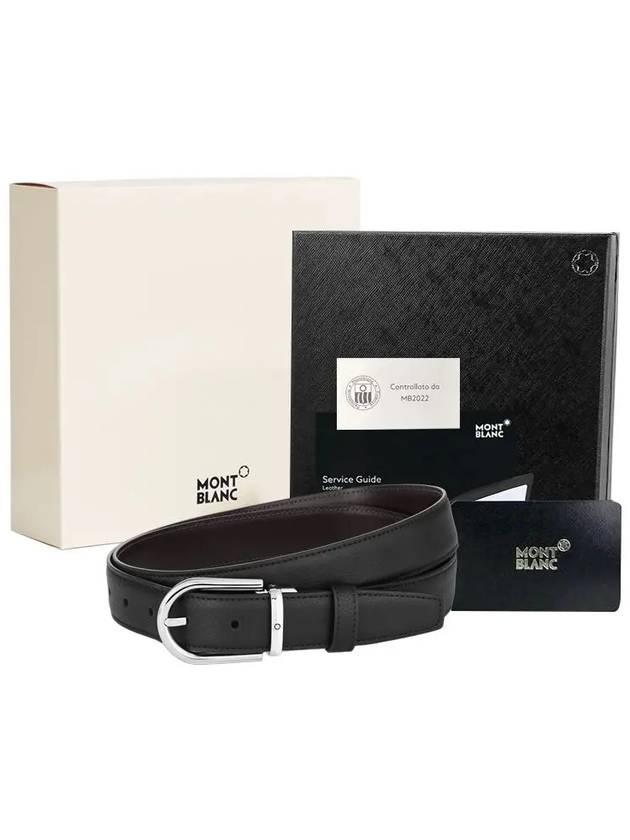 Horseshoe Buckle Reversible Leather Belt Black Brown - MONTBLANC - BALAAN 10